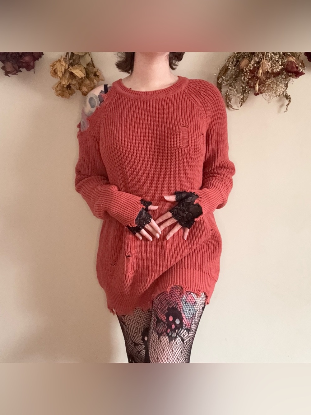 BiBi Goblincore Rusty Orange Distressed Sweater 🧡